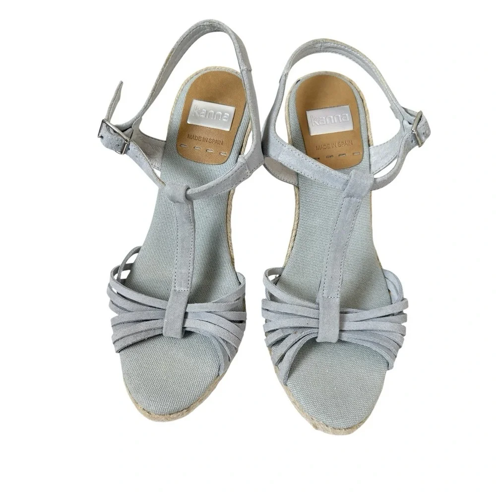 Kanna Womens Espadrille Wedge Strappy Sandals Gray Blue Size 39 US 8.5 Spain